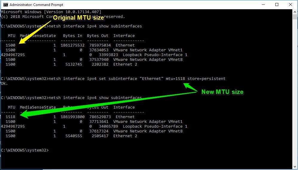 windows 10 change interface mtu