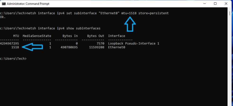 change mtu windows 10 powershell